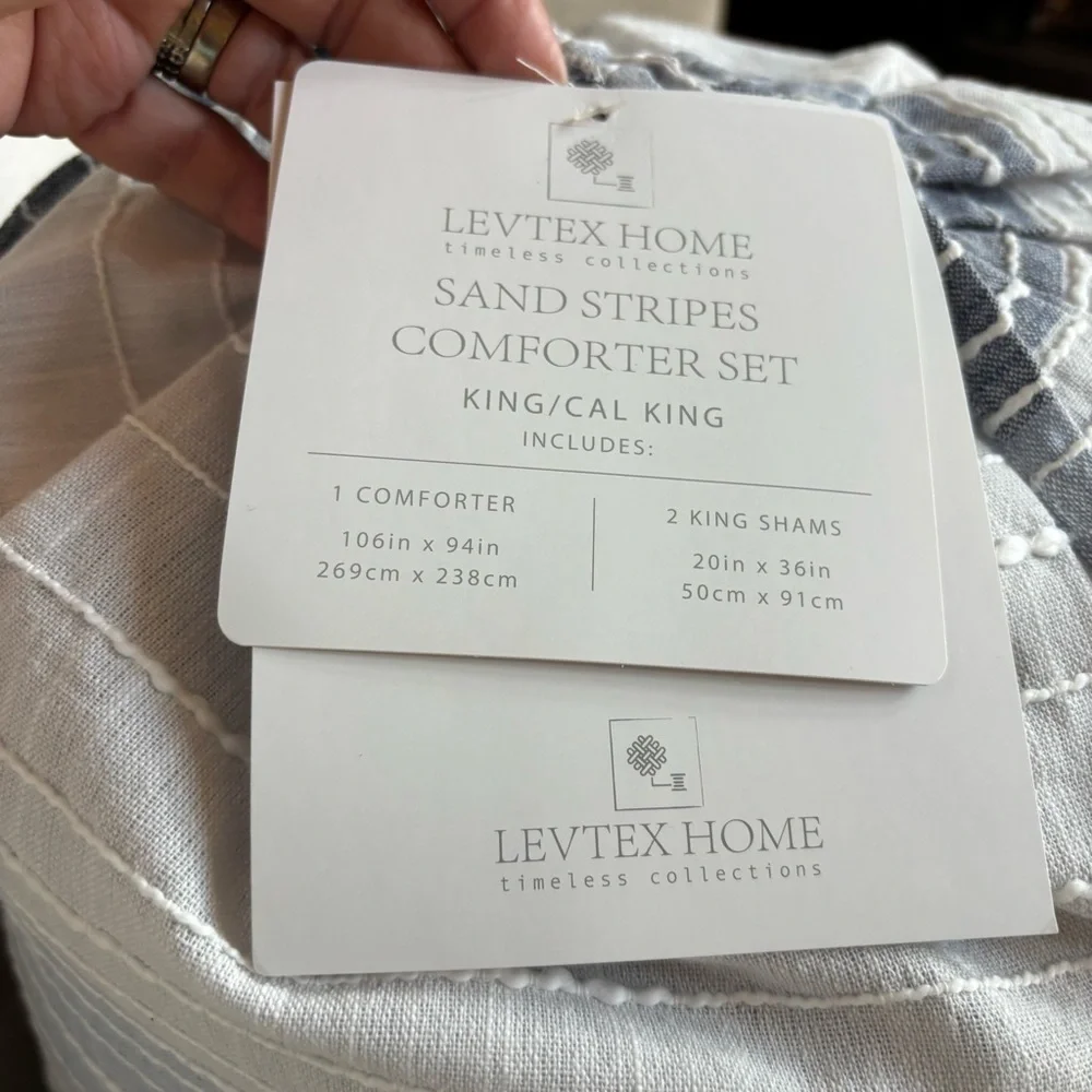 Levtex Home - Sand Stripes Blue Comforter Set - King Jaquard Stripe - Cotton